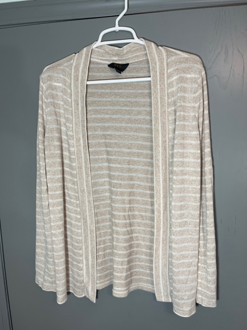 Women's Open-Front Striped Summer Cardigan Sweater in Beige and Cream Sz Med